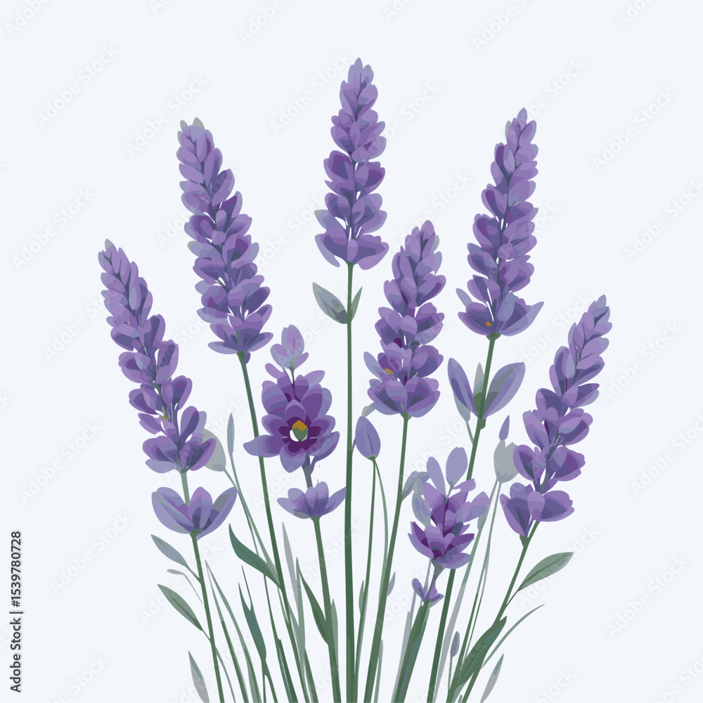 Naklejka premium Elegant Lavender Bouquet Illustration, Purple Floral Design