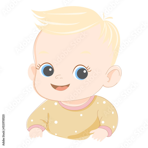 Flat vector baby boy portrait isolated, smiling face, son emotion illustration, kid, children