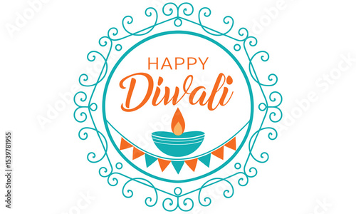 Happy diwali design with diya and festive decorations isolated on white background