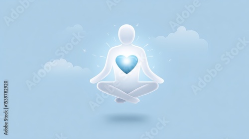 An illustrated figure with a glowing heart, symbolizing balanced leadership. The balance and emotional management of a leader or a successful individual.