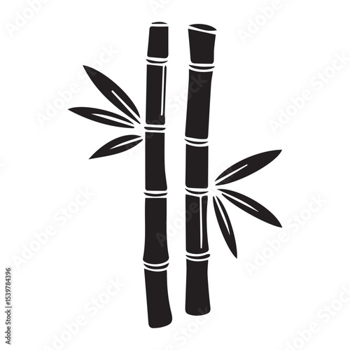 Two bamboo stalks isolated icon silhouette vector art illustration on white background