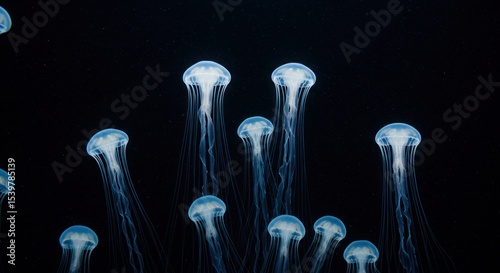 Mystical Jellyfish Dance: A Mesmerizing Underwater Ballet in Deep Darkness