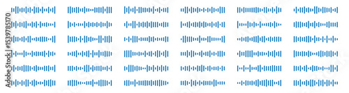 Podcast sound waves and audio soundwave of voice message records, vector icons. Podcast sound waves for online audio streaming and podcasting or music player and mobile phone voice message soundwaves