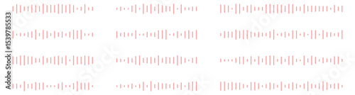 Podcast sound waves. Audio waveforms line icons, sound wave frequency or voice microphone signals. Music, podcast and broadcast, UI and audio branding design. Isolated vector set.