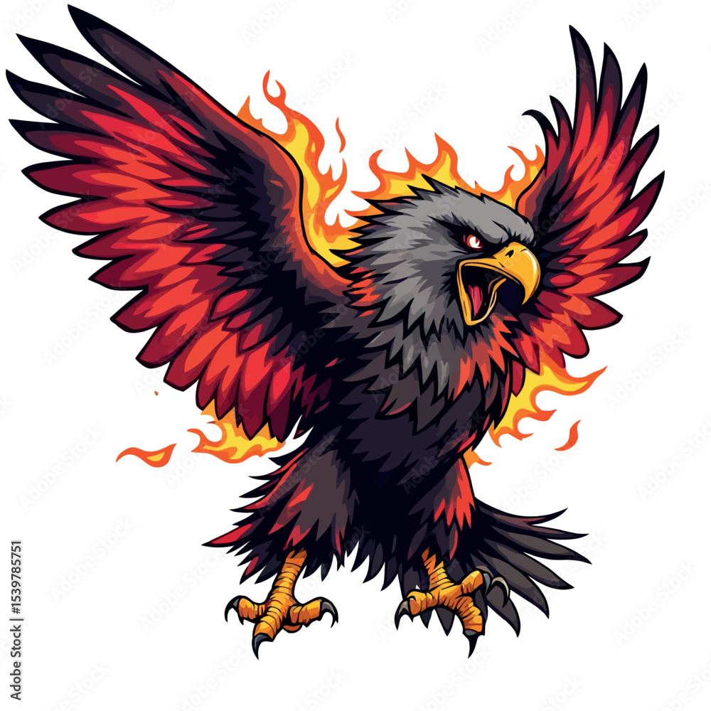Obraz premium Vsai fiery eagle spreading wings and screaming mascot logo