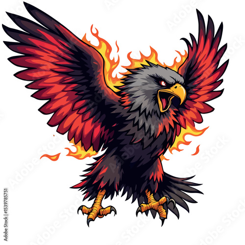 Vsai fiery eagle spreading wings and screaming mascot logo