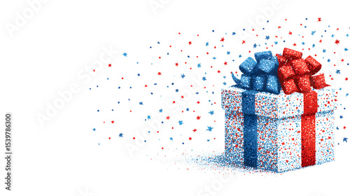 patriotic gift boxes with white red blue color and stars. USA flag color American theme. 4th of july gift celebration.