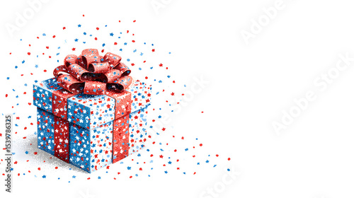 patriotic gift boxes with white red blue color and stars. USA flag color American theme. 4th of july gift celebration.