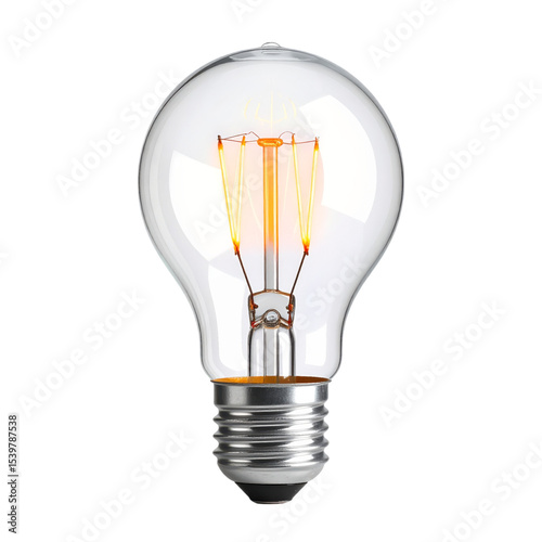 A glowing incandescent light bulb with visible filament and metallic base