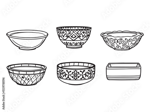elegant decorative bowls line art vector illustration design