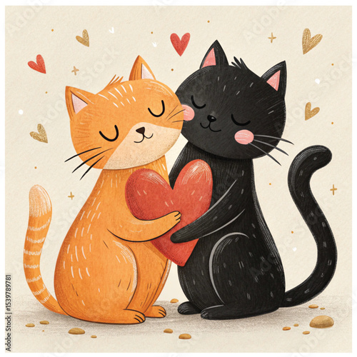 two cats with heart