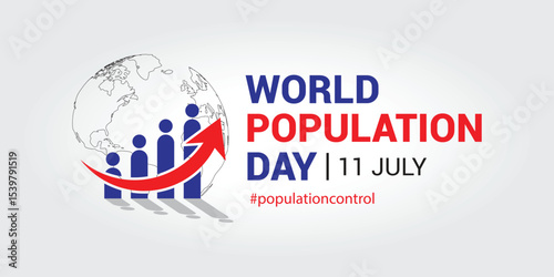 Vector illustration of World Population Day, observed on July 11th. A stylized, red and blue graphical representation of a population growth chart is show poster design.