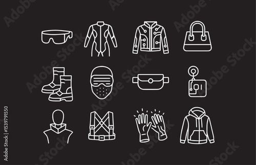 Outlined Cyberpunk Gear Vector Icons for Fashion and Lifestyle