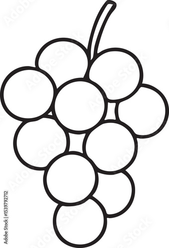Simple Black and White Line Drawing of a Bunch of Grapes Perfect for Coloring Pages and Educational Materials