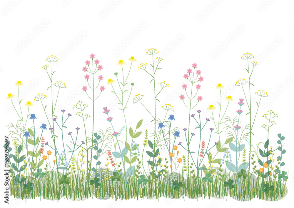 Fototapeta premium 刺しゅう風 野の花