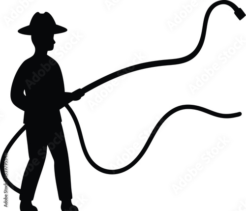 vector illustration of a silhouette of a woman with a broom