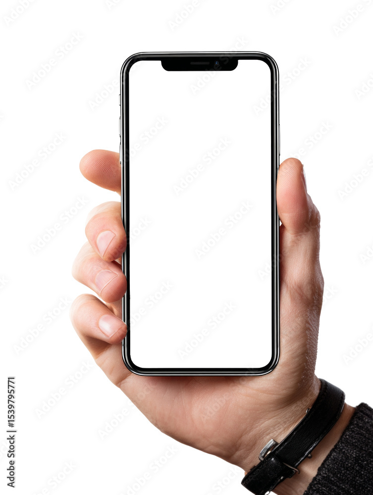 A person is holding a phone with a white background A person is holding a phone with a white background