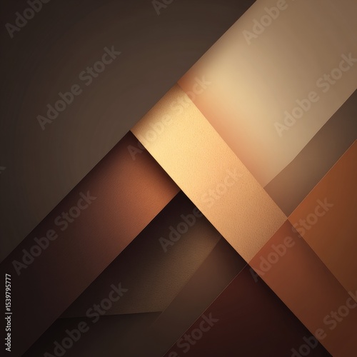 Abstract geometric design featuring overlapping, angled shapes in varying shades of brown and gold, creating a layered effect with subtle lighting