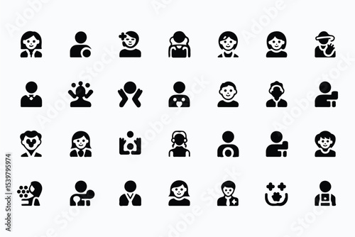 Family and parenting line icon set. Vector pictograms of couples, single parents, children, elderly, baby, newborn, teenager black silhouette illillustration 