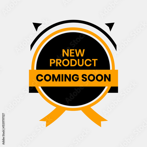 White Background Coming Soon Banner Design with Modern Ribbons and Geometric Graphics for Announcement Use. Yellow and Black Editable Banner.  E-Commerce