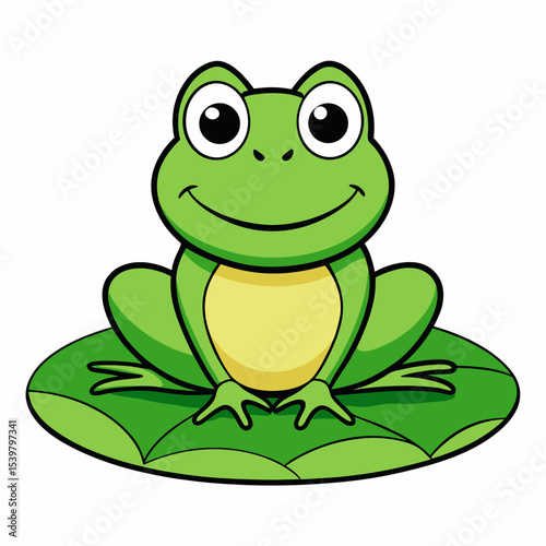 Cute Frog on Water Lily Vector