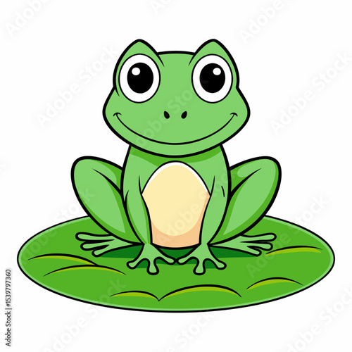 Cute Frog on Water Lily Vector
