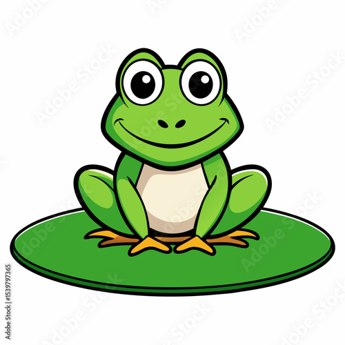 Cute Frog on Water Lily Vector