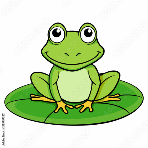 Cute Frog on Water Lily Vector