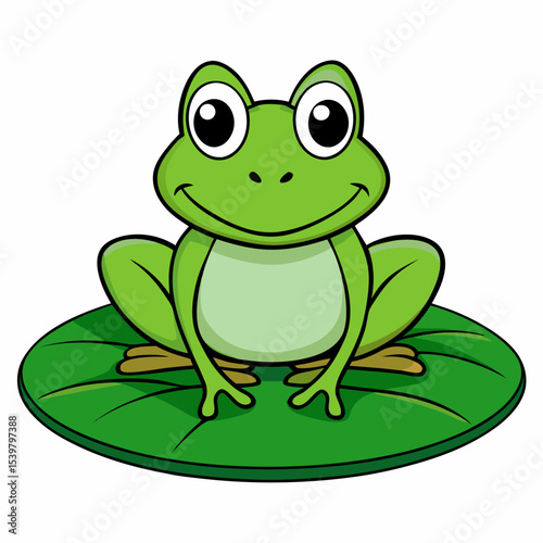 Cute Frog on Water Lily Vector