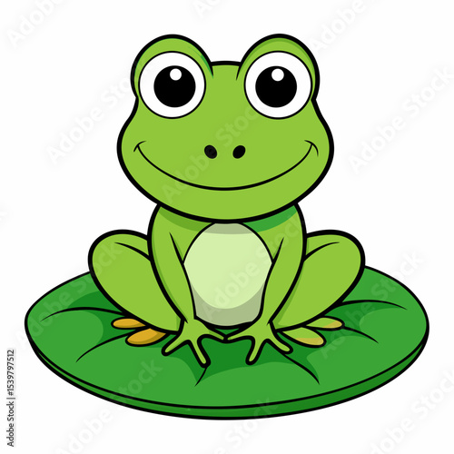 Cute Frog on Water Lily Vector