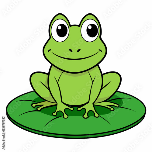 Cute Frog on Water Lily Vector