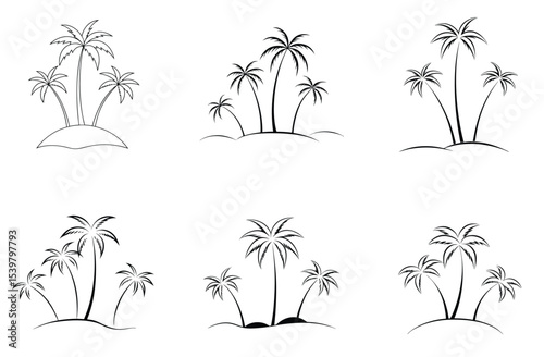 Tropical Palm Trees Silhouette – Island Nature Vector Illustration.