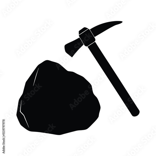 Geologist Hammer with Mineral Rock Silhouette