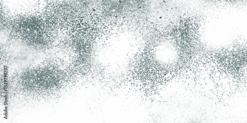 Abstract splattered white and gray grunge texture with dense speckles, smudges, and rough paint splatter effect background. Weathered look reminiscent of concrete walls or snowy patterns. 