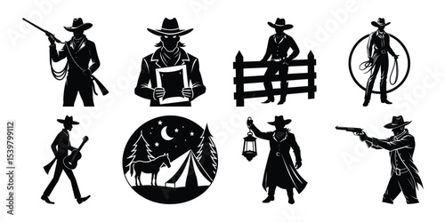 cowboy bundle silhouette on white background