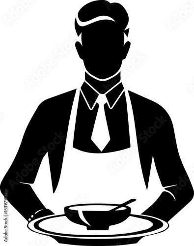 Waiter Vector Icon in Uniform Holding Tray