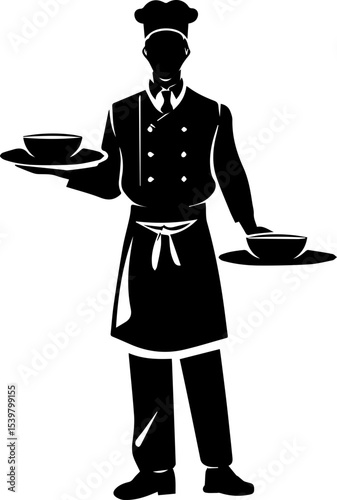 Waiter Vector Icon in Uniform Holding Tray