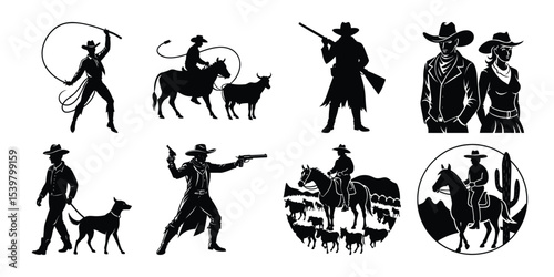 cowboy silhouette set on white background