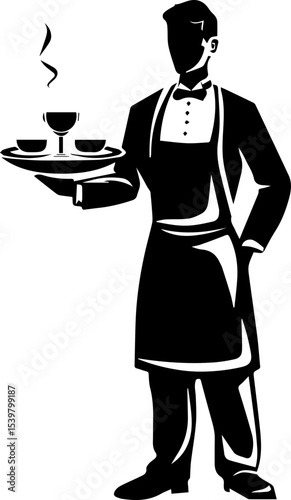 Waiter Vector Icon in Uniform Holding Tray