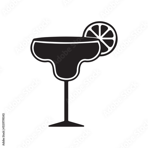 Margarita Glass with Lime – Cinco de Mayo Silhouette Vector Icon margarita glass, lime garnish, cinco de mayo, vector icon, silhouette design, cocktail illustration, drink symbol, mexican celebration,