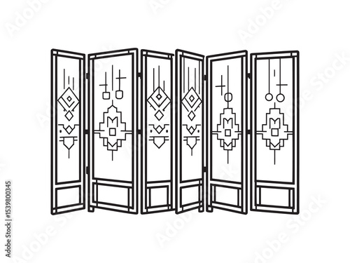 Elegant minimalist folding screen line art vector illustration