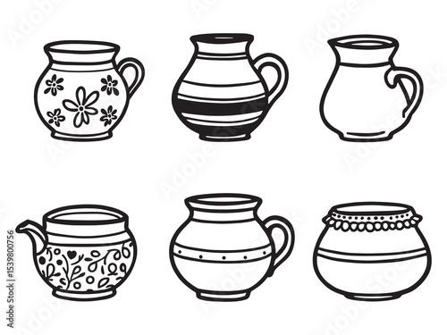 Elegant minimalist line art of ceramic pot