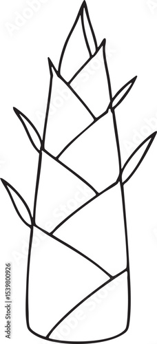 Minimalist Line Art Illustration of a Bamboo Shoot Isolated on White Background Perfect for Botanical and Asian Cuisine Designs