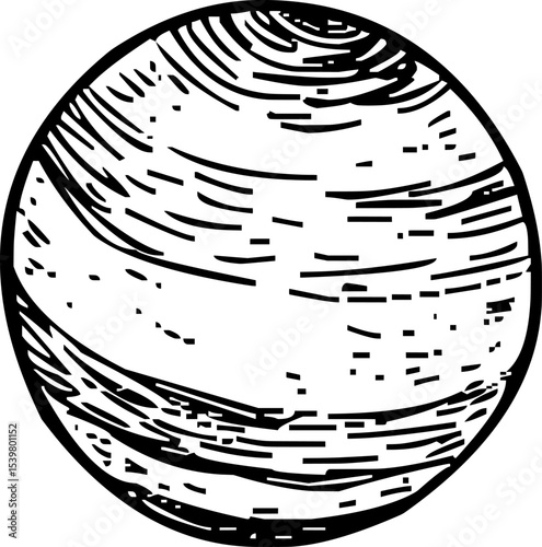 Stylized planet Jupiter illustration in flat vector bands design, perfect for space, astronomy, celestial, science, and modern icon use.