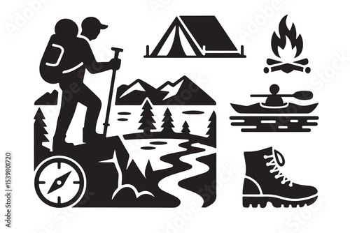 Emergency and safety icon set. Vector glyph pictograms of ambulance, fire, police, SOS, evacuation, natural disaster response, medical aid, law enforcement, black silhouette illustration.