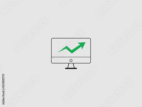 A flat outline icon of a computer monitor displaying a green upward trending line graph