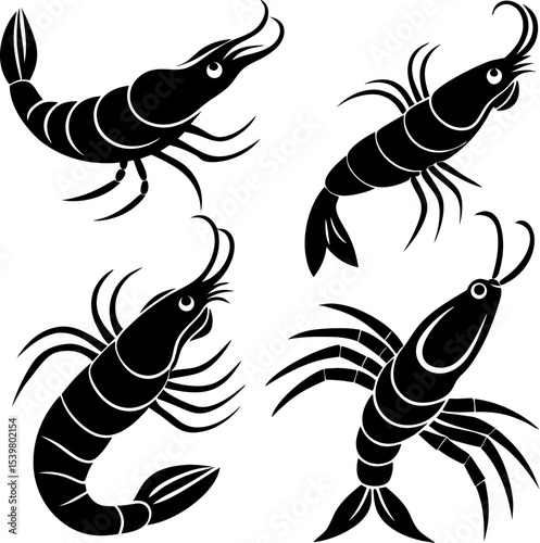 set of black silhouettes of crabs