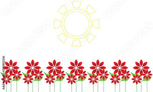 white background vector with sun and red flowers on garden theme in summer