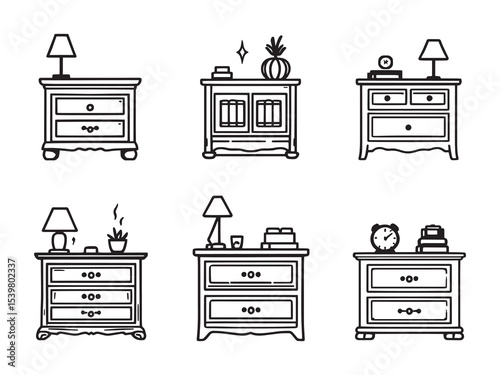 Elegant nightstand furniture contour illustration for decor