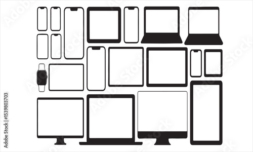 Collection of black device mockups on white background